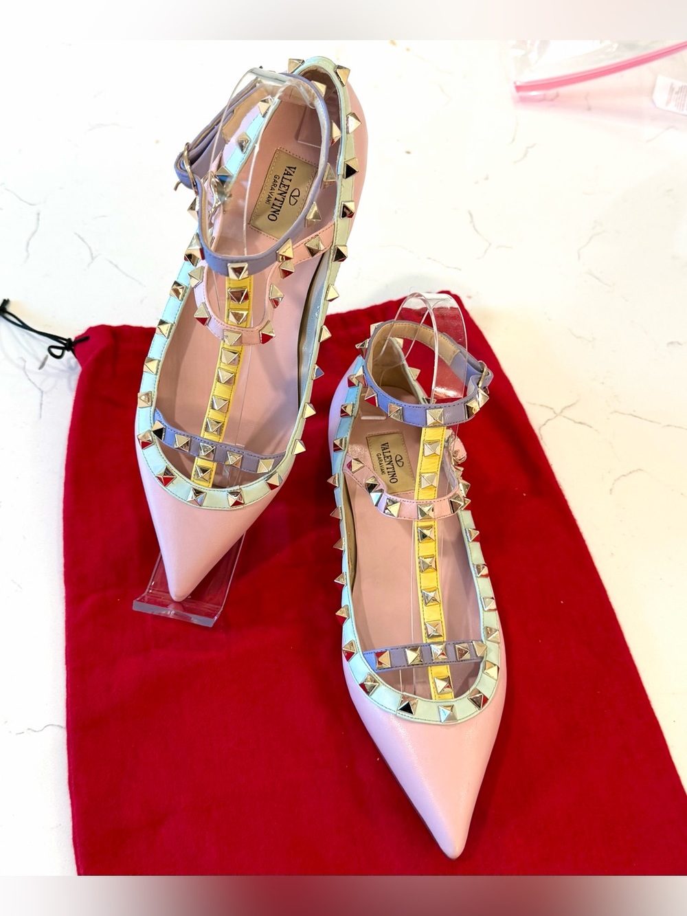 Valentino Garavani Pastel Pink iconic Rockstud Pointed Flats - Picture 10 of 15